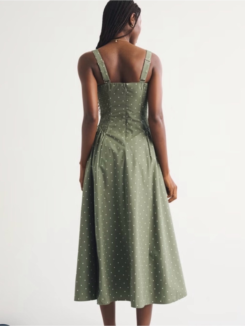 Abercrombie & Fitch Olive Green Polka Dot Midi Dress - Picture 4 of 7